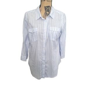 Large St. Johns Bay white & blue striped button down shirt, excellent condition